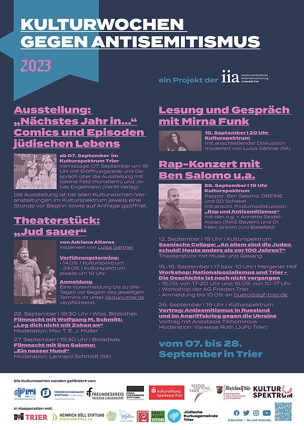 Plakat mit dem Programm der Kulturwochen gegen Antisemitismus 2023